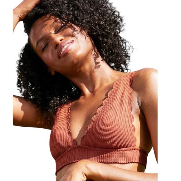 Aerie Waffle Scalloped Tie Longline Triangle Bikini Top Canyon Creek Extra Small - Picture 1 of 14